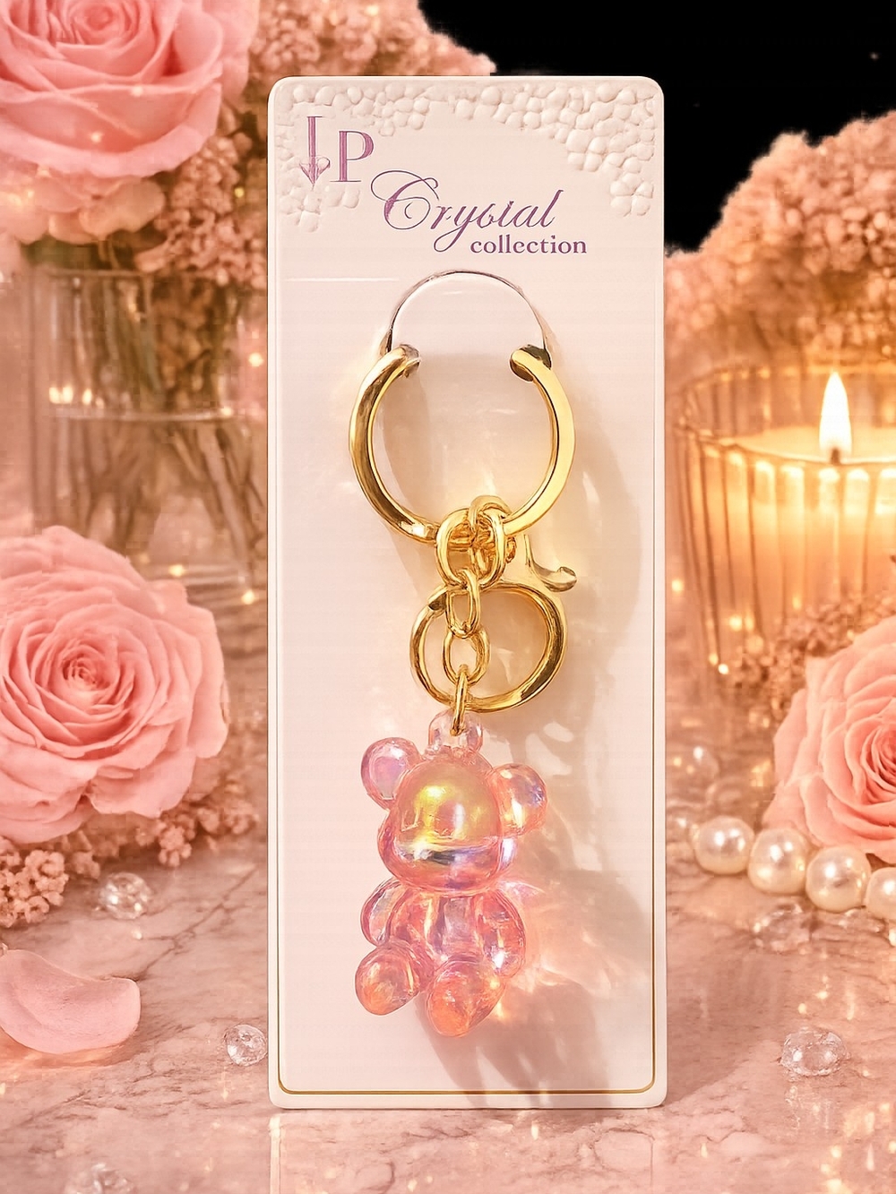Iridescent Pink Bear Keychain